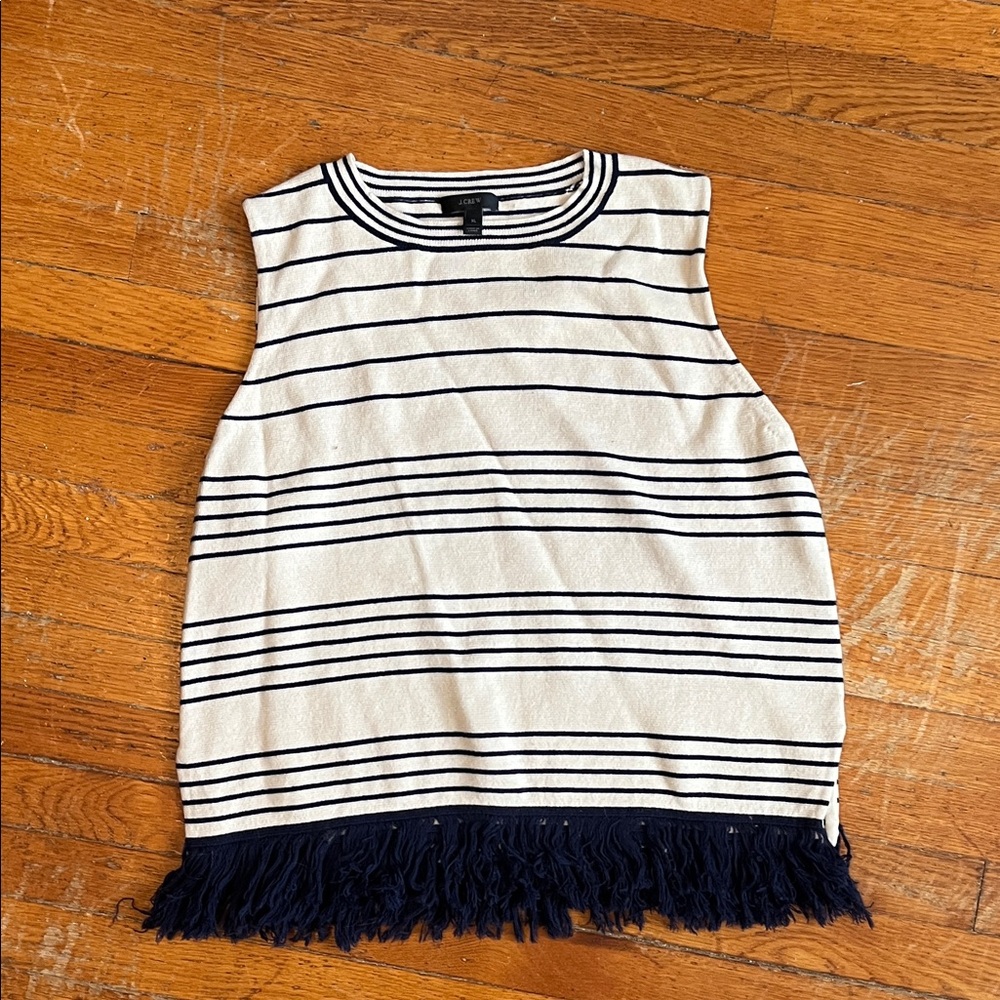 J. Crew Women’s Navy and White Striped Sleeveless Sweater